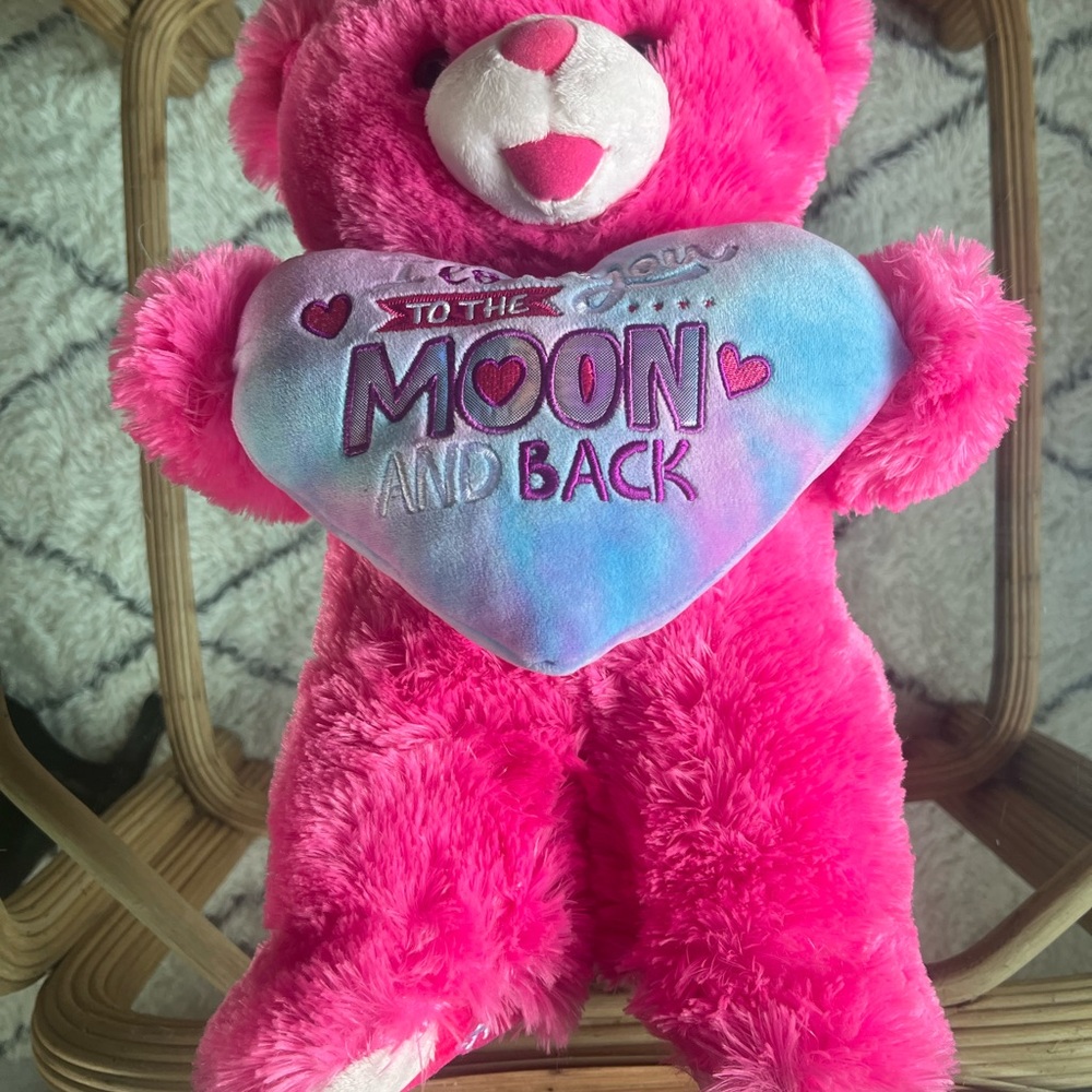Pink Teddy Bear with Heart Pillow